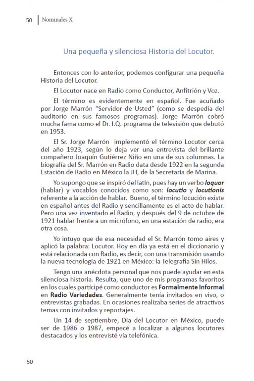 "una pequeña y silenciosa historia del locutor" del libro: Nominales X la Fecha de Nacimiento del Radio en México.